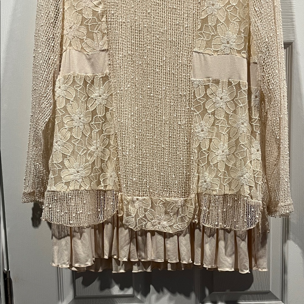 Tantrums Women’s Beige Y2K cottagecore bohemian Floral Lace Top Size XL. - Picture 10 of 16